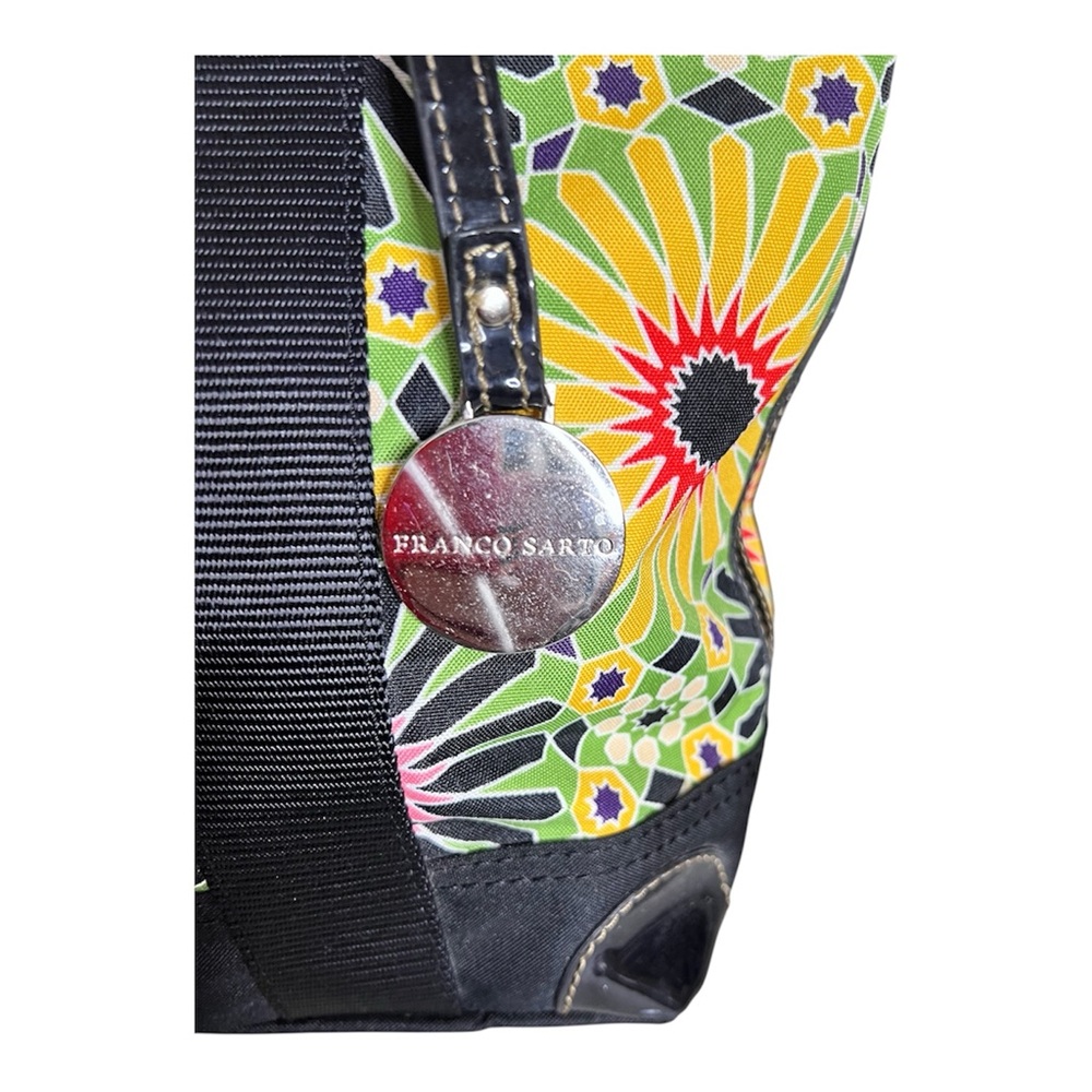Franco Sarto Canvas Geometric Green/Yellow/Black Floral Tote - Picture 2 of 9